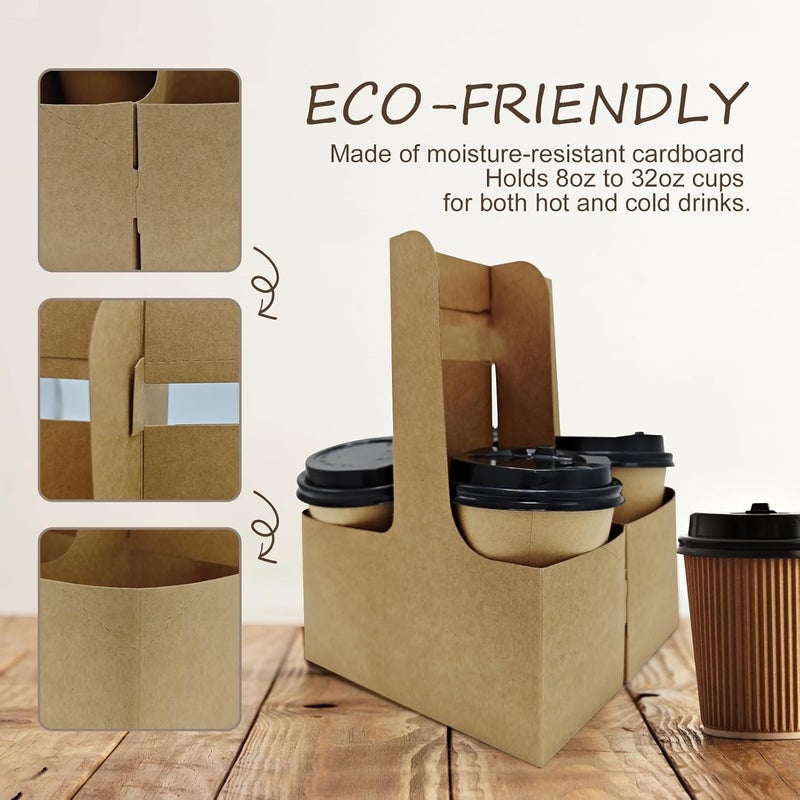 MIQQFUT 110pcs Disposable Drink Carrier with Handle 2 Or 4 Cups Cardboard Cup Holders Foldable Paperboard to Go Cup Holder for Hot Or Cold Drinks Coffee Carrier Food Delivery - Image 3
